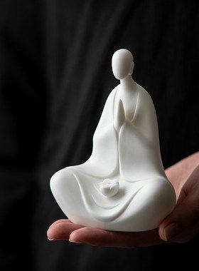 速发创尚白瓷人物无相佛摆件陶瓷小和意禅意家居客厅玄关桌房书面