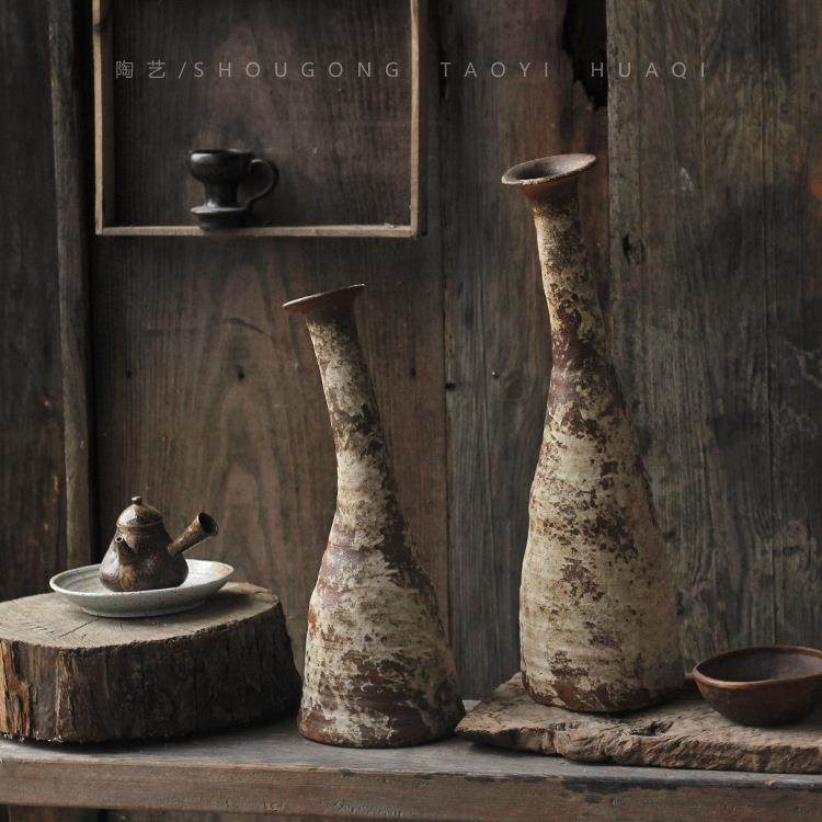 复古茶室禅意花盆手工歪脖粗陶花器创意陶罐陶艺干花花瓶民宿文艺,家居饰品,花瓶,淘宝优惠券,粉丝福利购,淘宝优惠卷