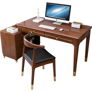 机箱一体台式电脑桌轻奢可伸缩实木书桌简约现代家用转角办公桌