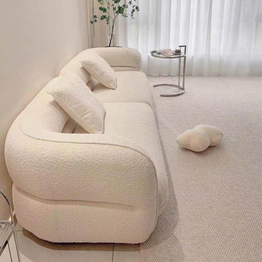 北欧奶油风米白布艺沙发弧形客厅小户型波波球羊羔绒三人直排沙发,住宅家具,布艺沙发,淘宝优惠券,粉丝福利购,淘宝优惠卷