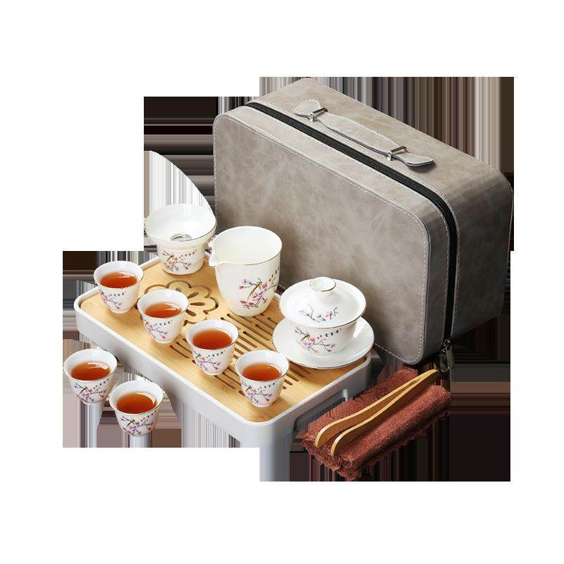 羊脂玉旅行功夫茶具套装家用陶瓷盖碗茶杯整套便携式轻奢德化白瓷,餐饮具,旅行茶具,淘宝优惠券,粉丝福利购,淘宝优惠卷