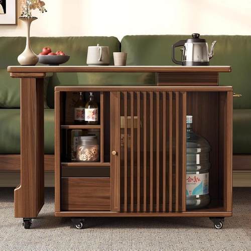 黑胡桃木实木旋转茶桌椅客厅阳台休闲茶台多功能茶室茶水柜