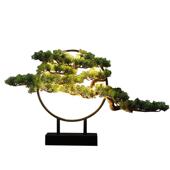 新中式 灯圈木质产品 仿真迎客松盆景家居饰品摆件客厅玄关酒店软装