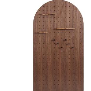 客厅玄关入户家居黑胡桃拱扇形洞洞板墙面创意木质收纳架置物架