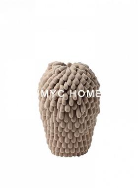 侘寂风复古植绒干花瓶装饰品样板间别墅民宿客厅餐厅家居花器摆件