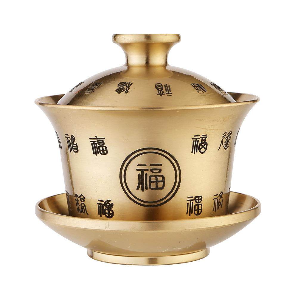 黄铜百福盖碗龙凤呈祥茶碗三件套激光雕刻摆件茶具家居铜器,家居饰品,装饰摆件,淘宝优惠券,粉丝福利购,淘宝优惠卷