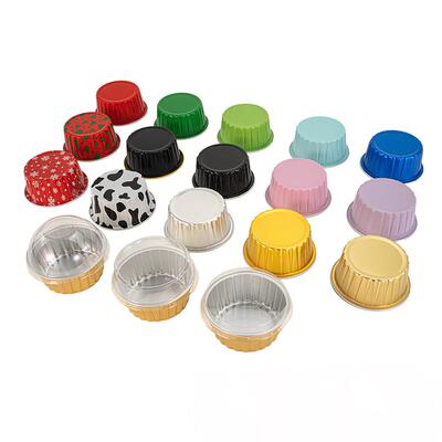 布丁杯慕斯杯空气炸锅盒烘焙盒圆形蛋糕盒彩色锡纸杯耐烘烤铝箔盒
