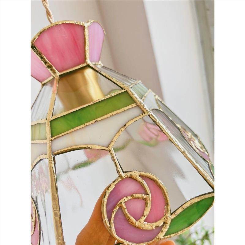 韩式ins网法式复古餐厅吧台阳台玄关床头彩色玫瑰玻璃吊灯花园,家装灯饰光源,智能吊灯,淘宝优惠券,粉丝福利购,淘宝优惠卷