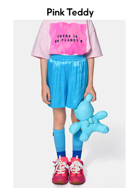 PinkTeddy童装女童蓝色休闲百搭五分短裤夏装宽松儿童舒适裤子