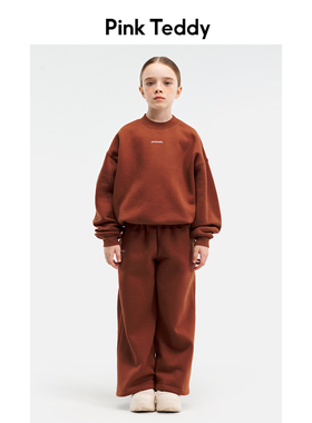 PinkTeddy童装女童卫衣秋冬季圆领极简儿童加绒加厚套头上衣