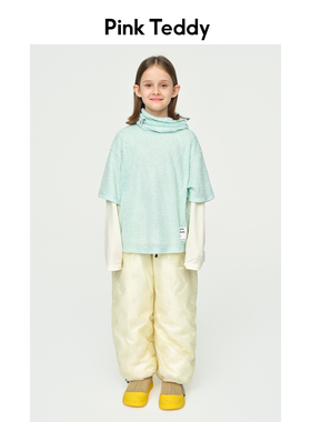 PinkTeddy童装儿童短袖P绒T恤秋冬季女童绿色内搭圆领打底衫
