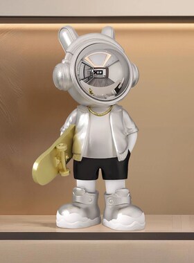 炫酷宇航员d滑板太空人桌面摆件酒柜玄关办公室小型装饰轻奢工艺