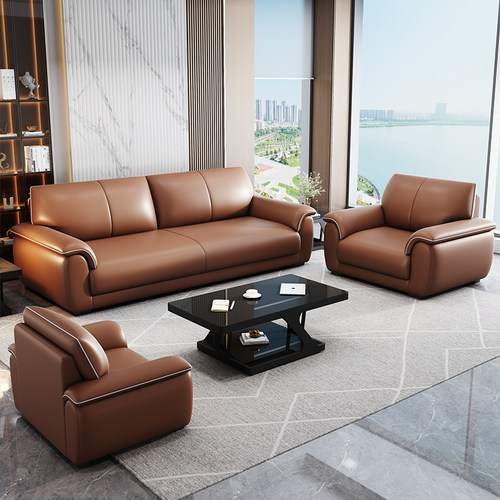 办公沙发现代简i约猫爪皮会客接待单三人位办公室时尚新款茶几组