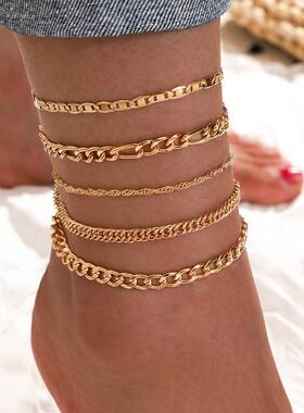 Metal Chain Anklet Set For Women Vintage Ankle Bracelets Fem