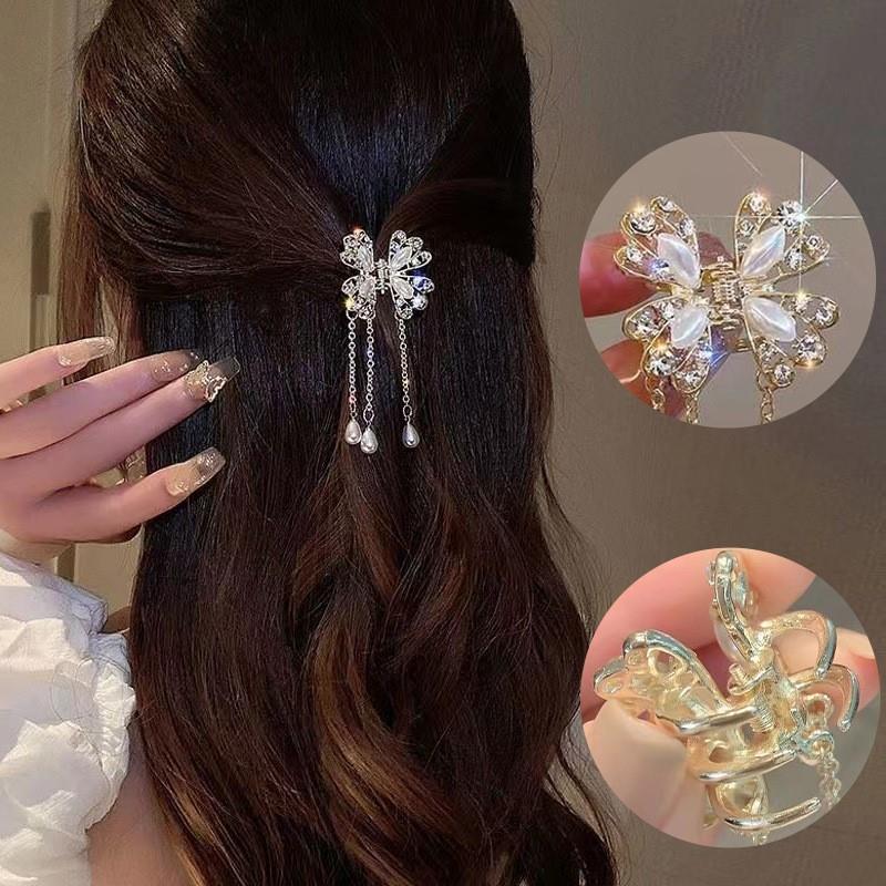 Exquisite Butterfly Fringe Rhinestone Hair Claw Clip Women&#