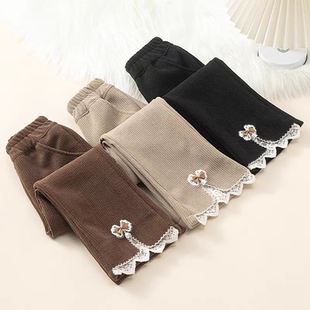 小孩儿童宝宝加绒加厚保暖休闲阔腿喇叭裤 新款 子秋冬季 女童洋气裤