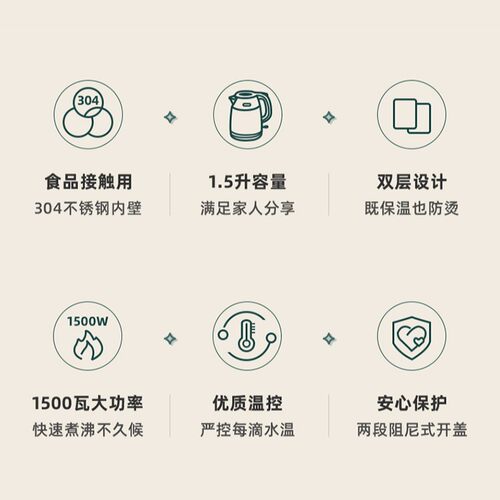 小熊电热水壶家用大容量复古烧水壶煮水壶防烫小型1.5L宿舍多功能