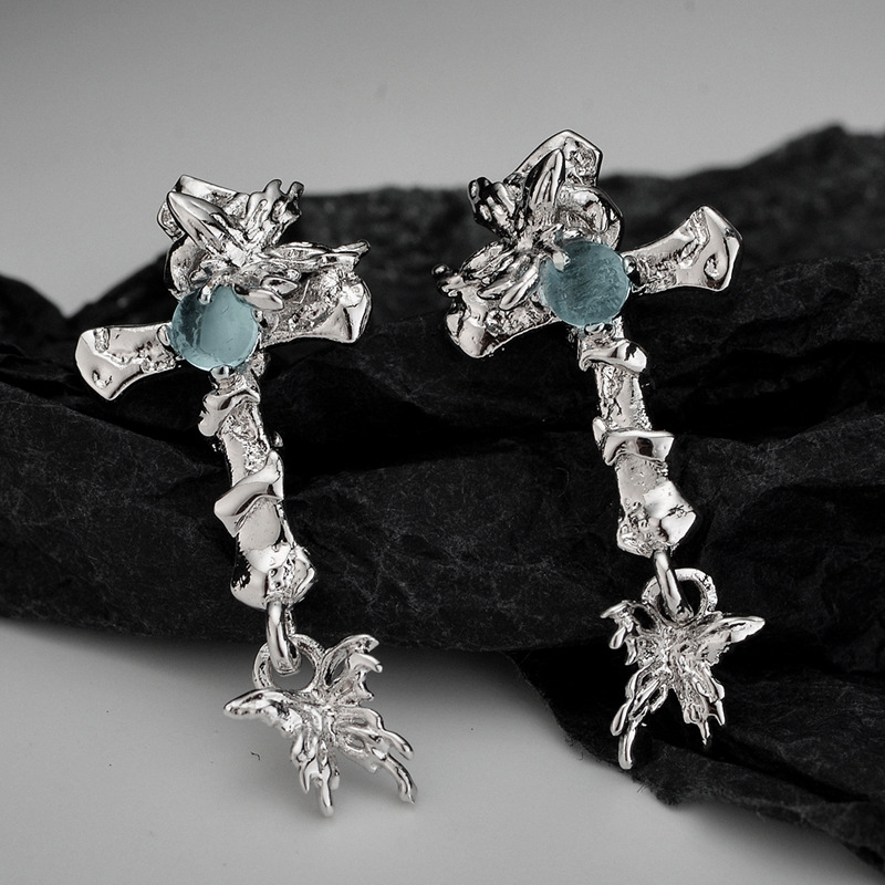 日本品质E1399 韩版小众设计师款S925纯银异形蝴蝶耳钉女不规则十