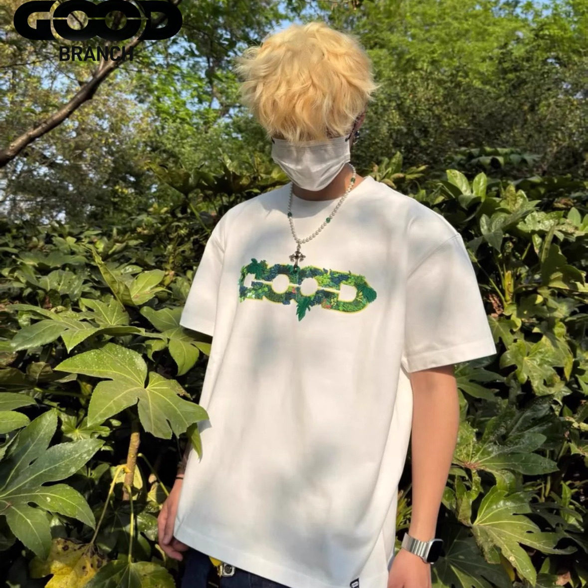 GOODBRANCH 25SS绿植立体地球刺绣提花毛巾绣LOGO宽松短袖T恤男女