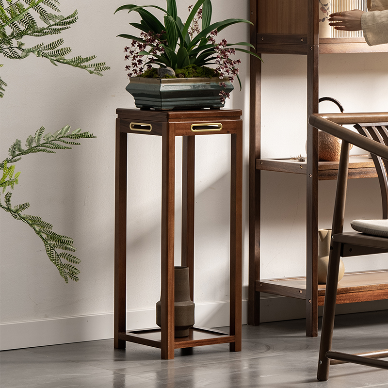 乌金木花架新中式实木花台置物架客厅落地多层花盆架茶室高低花几