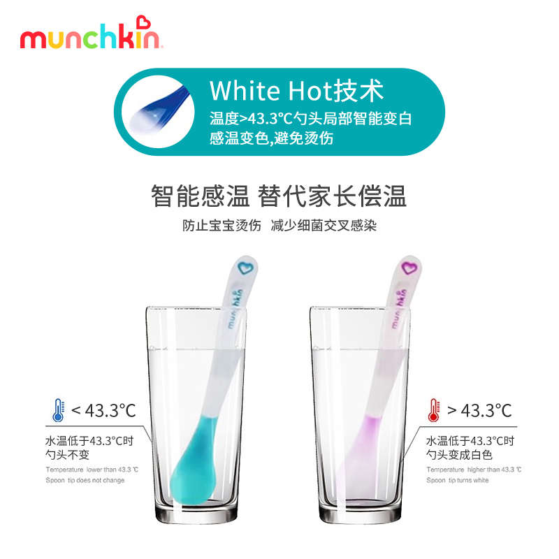 munchkin满趣健感温变色勺新生婴儿辅食勺子儿童硅胶软勺宝宝喂养