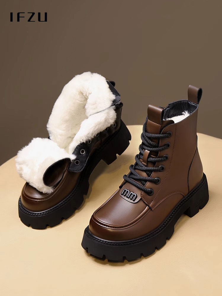 真皮雪地靴为妇女冬季2025新毛皮集成羊毛靴棉鞋羊毛衬里厚底棉靴,女鞋,时尚雪地靴,淘宝优惠券,粉丝福利购,淘宝优惠卷