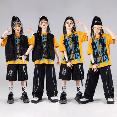 速发少儿嘻哈街舞演装服h装phop服出男孩嘻哈马甲套i孩爵士舞服装