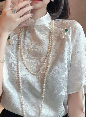 速发夏士风高端提花真丝国旗袍上衣中中式盘扣薄款