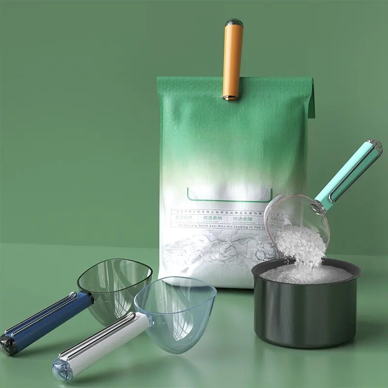 舀米勺多功能家用厨房五谷杂粮勺子带封口夹挖面粉铲子量勺