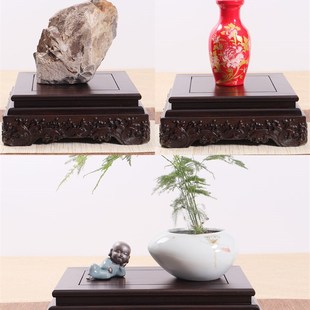 黑檀长方正方水浪底座花瓶盆景佛像摆件I玉石奇石头大承重实木托