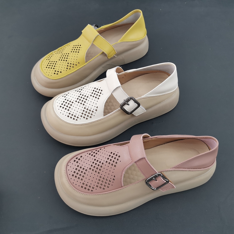 圆头平底乐福鞋透气牛皮女单鞋