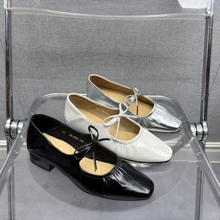 温柔蝴蝶结方头气质牛皮OL女单鞋 撤柜处理折扣真皮女鞋 2026春新款