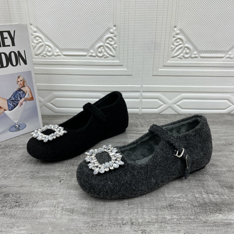 撤柜处理折扣外贸女鞋2025冬新款水钻扣舒适百搭温柔毛毛女棉鞋