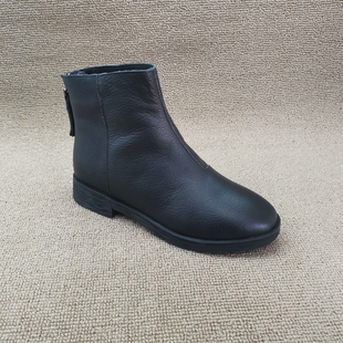时尚 2020冬新款 马丁靴百搭后拉链牛皮加绒女短靴 处理真皮女鞋 断码