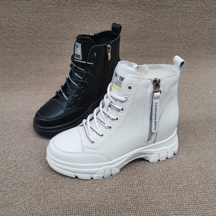 学院风内增高牛皮加绒女短靴 时尚 撤柜处理折扣真皮女鞋 2020冬新款