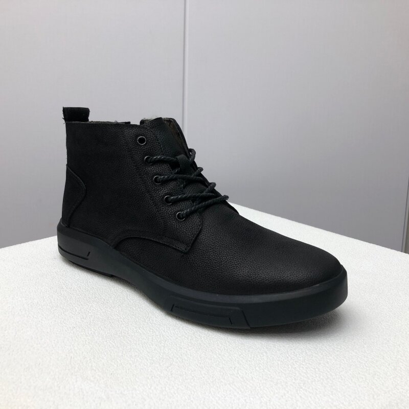 撤柜处理品牌真皮男鞋2025秋新款舒适休闲高帮保暖磨砂皮男棉鞋