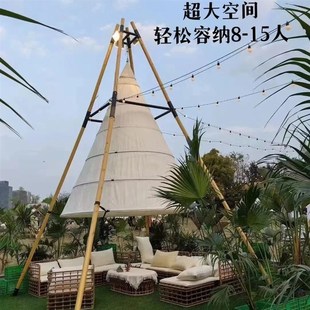 户外营地网红竹节灯笼帐篷锥w形露天酒吧露营风大小遮阳圆锥形天