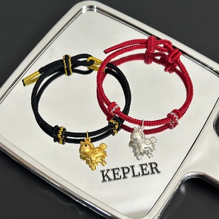 马年本命年纯银999编织手绳红绳手链银饰DIY吊坠新年礼物儿童手镯