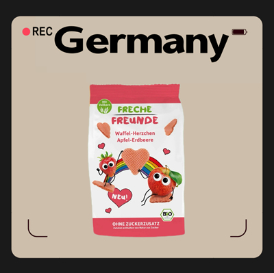 德国代购满300包邮freche freunde1岁+有机苹果草莓华夫饼干25g