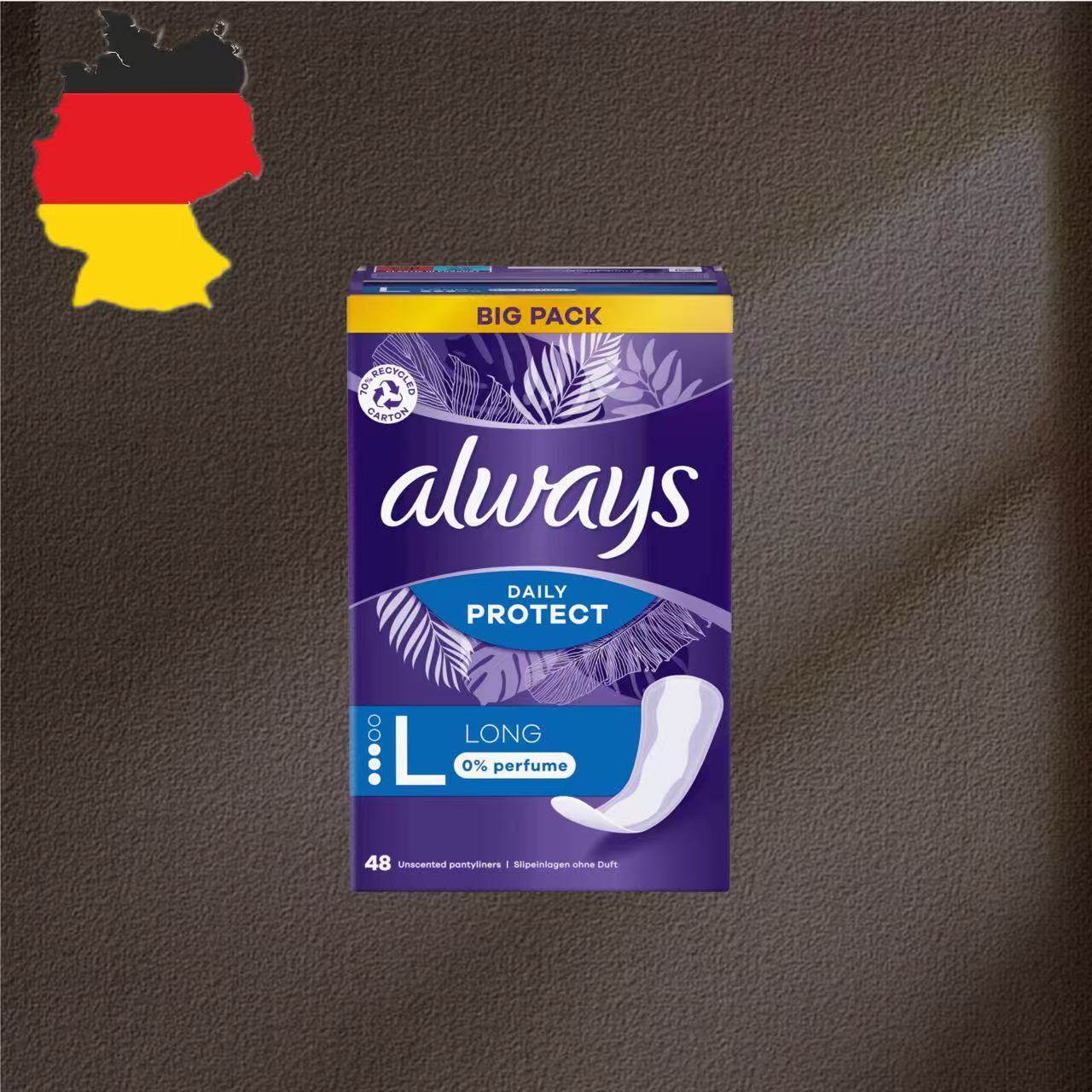 德国代购【全场满300包邮】always日用加长无香护垫48片/包