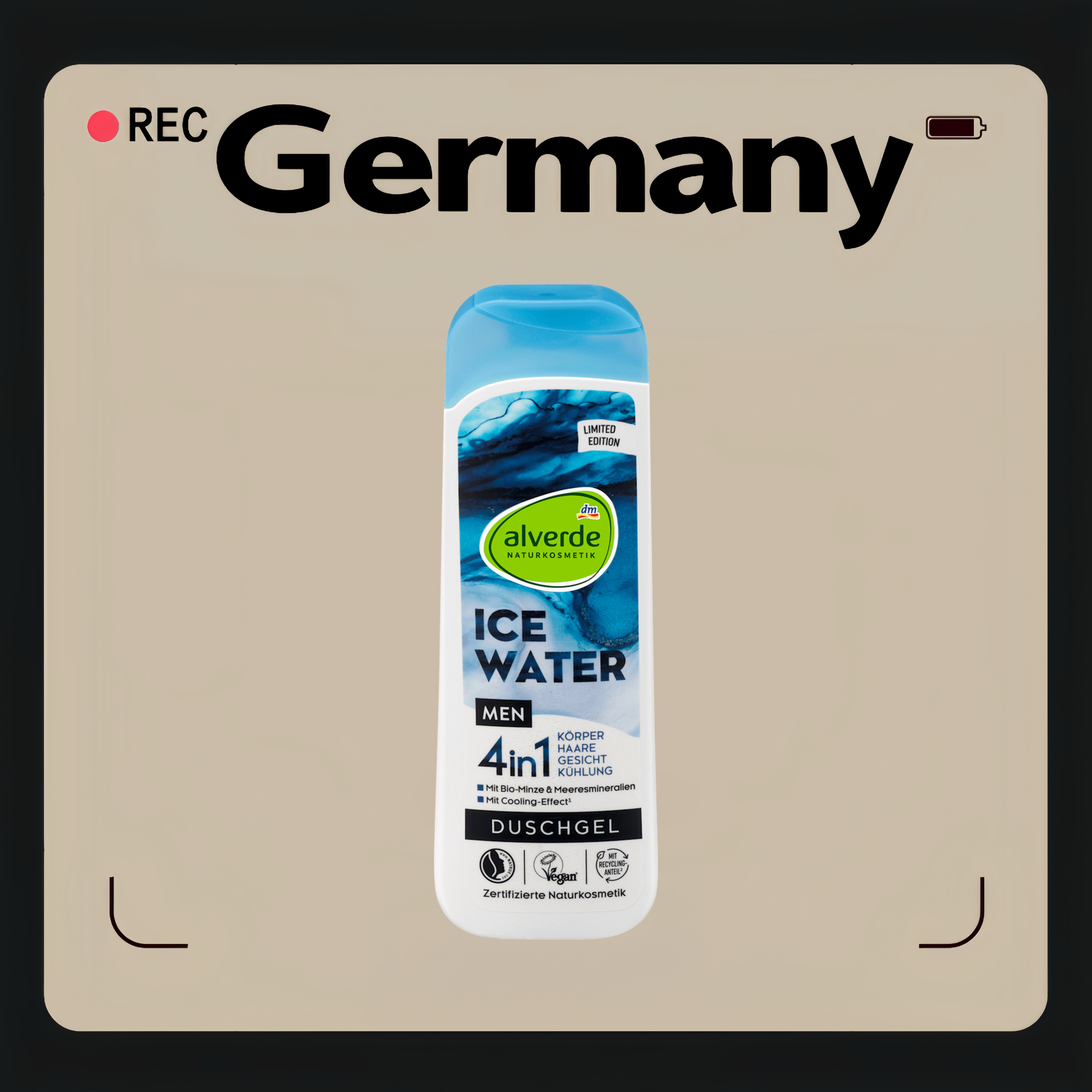 德国代购全场满300包邮alverde冰水质感男士四合一沐浴露250ml