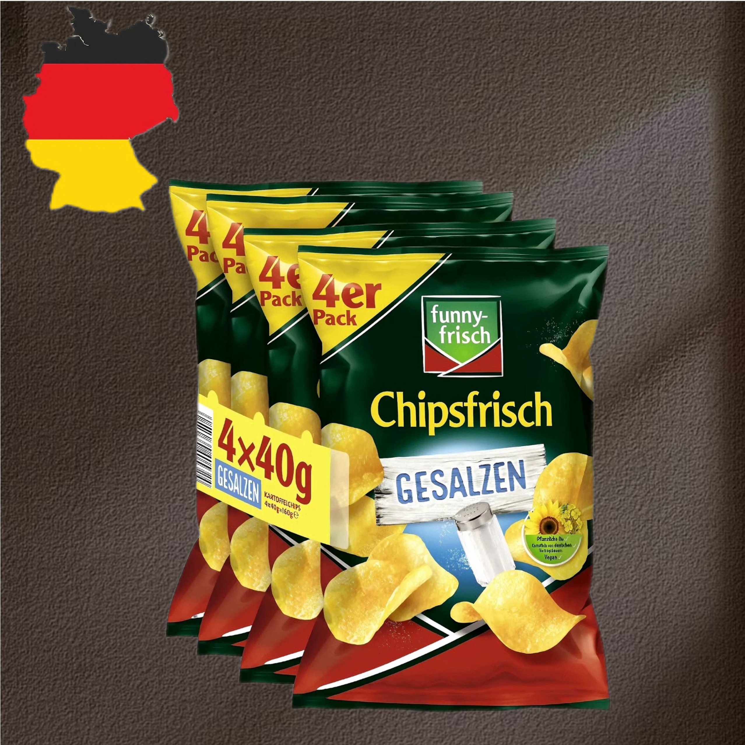 德国代购【满300包邮】funny frisch小包四连包薯片海盐口味4X40g