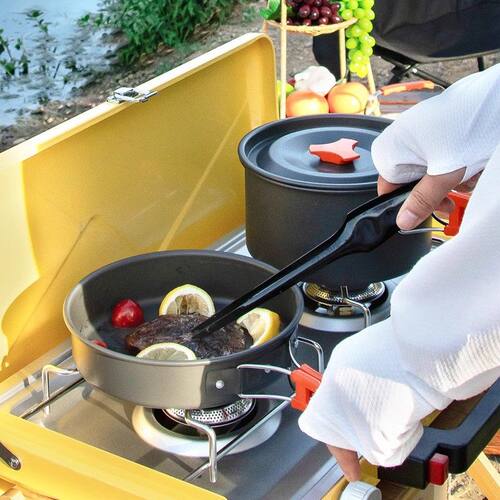 户外锅具露营炊具烧水茶壶煎锅便携野外炉具野营餐具套锅用品套装