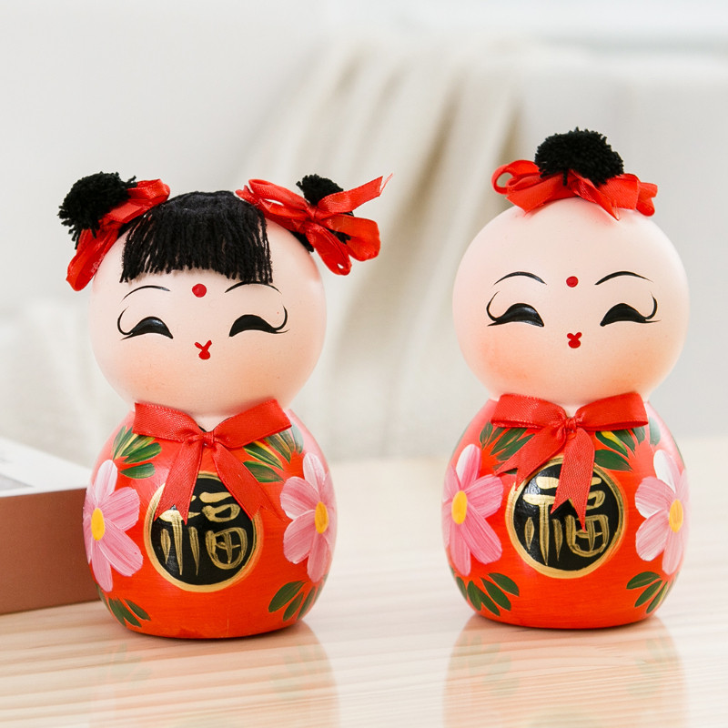 创意手工陶瓷幸福美满彩绘情侣娃娃摆件结婚礼物求子福娃吉祥物
