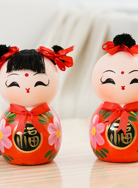 创意手工陶瓷幸福美满彩绘情侣娃娃摆件结婚礼物求子福娃吉祥物