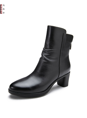 马内尔靴子女款秋冬英伦风侧拉链显瘦个子小高跟防滑短靴G19081