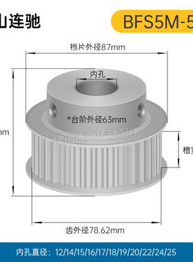 S5M50齿 同步带轮凸台  槽宽17 BF型 同步皮带轮齿轮铝50S5M150-B
