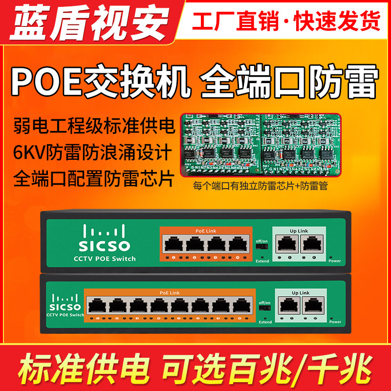 4/8/16口POE供电交换机全百兆千兆网络监控电源无线AP端口可防雷