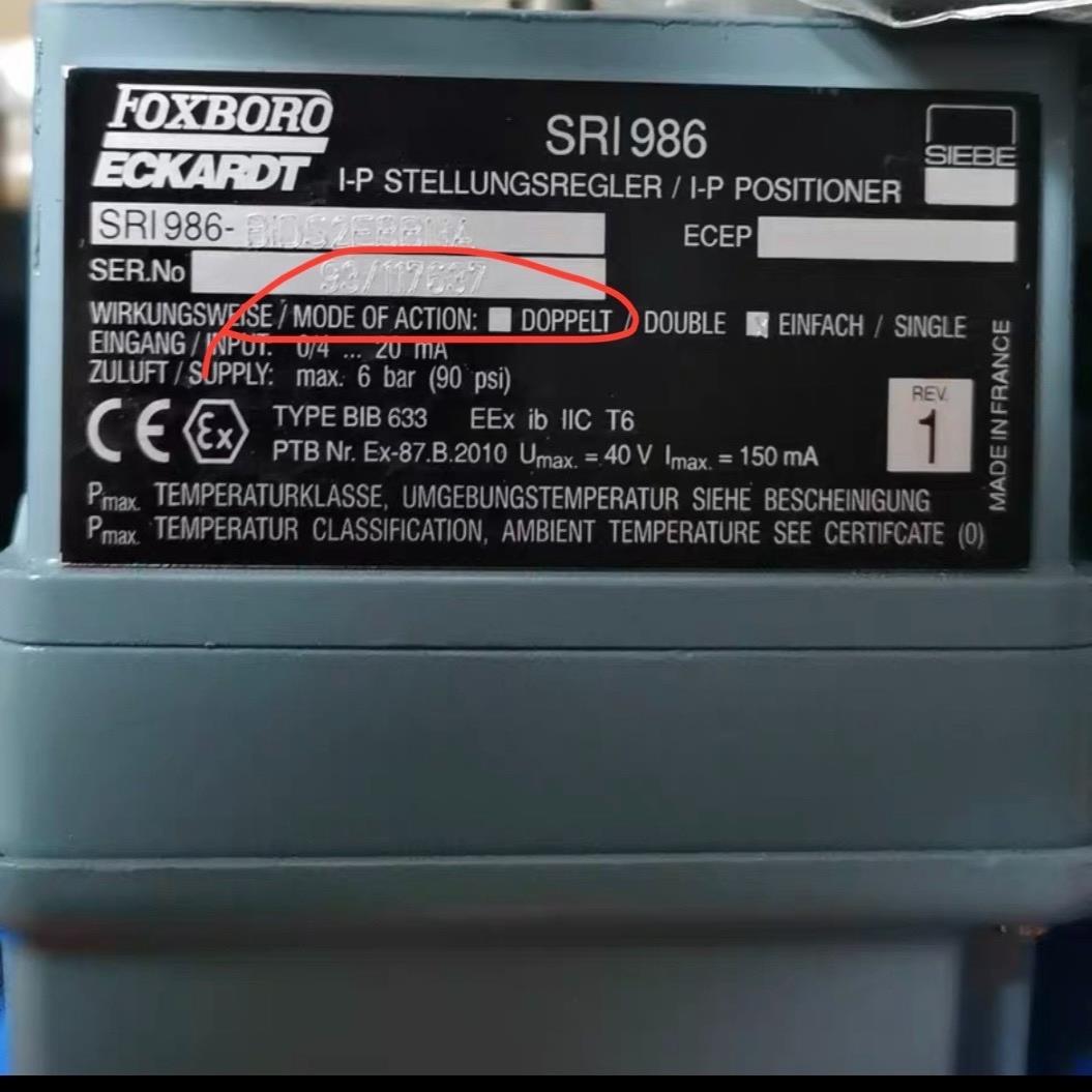 (询价)FOXBORO-ECKARDT阀门执行器SRI986。SRI