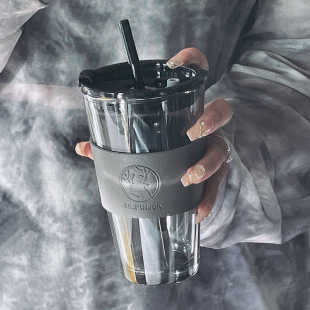 水杯2025新款女办公室轻奢玻璃杯男生带吸管咖啡杯家用高颜值杯子